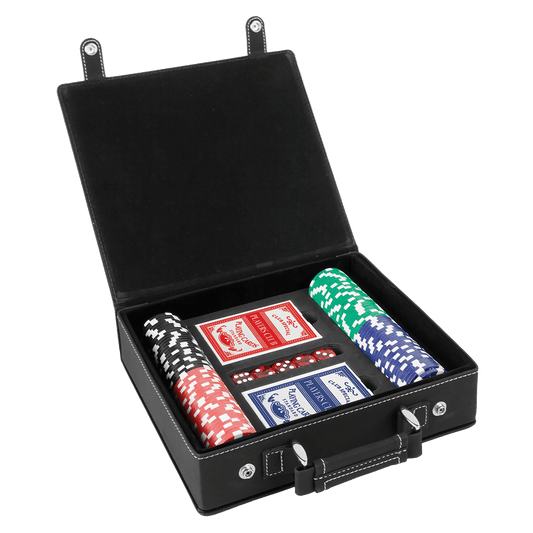 Leatherette Poker Gift Set 8 7/8"(L) x 7.75"(W) x 2.25"(H) / Black/Silver