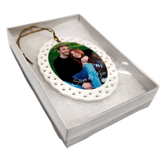 Ceramic Oval Doily Ornament 3.75" x 3" / White