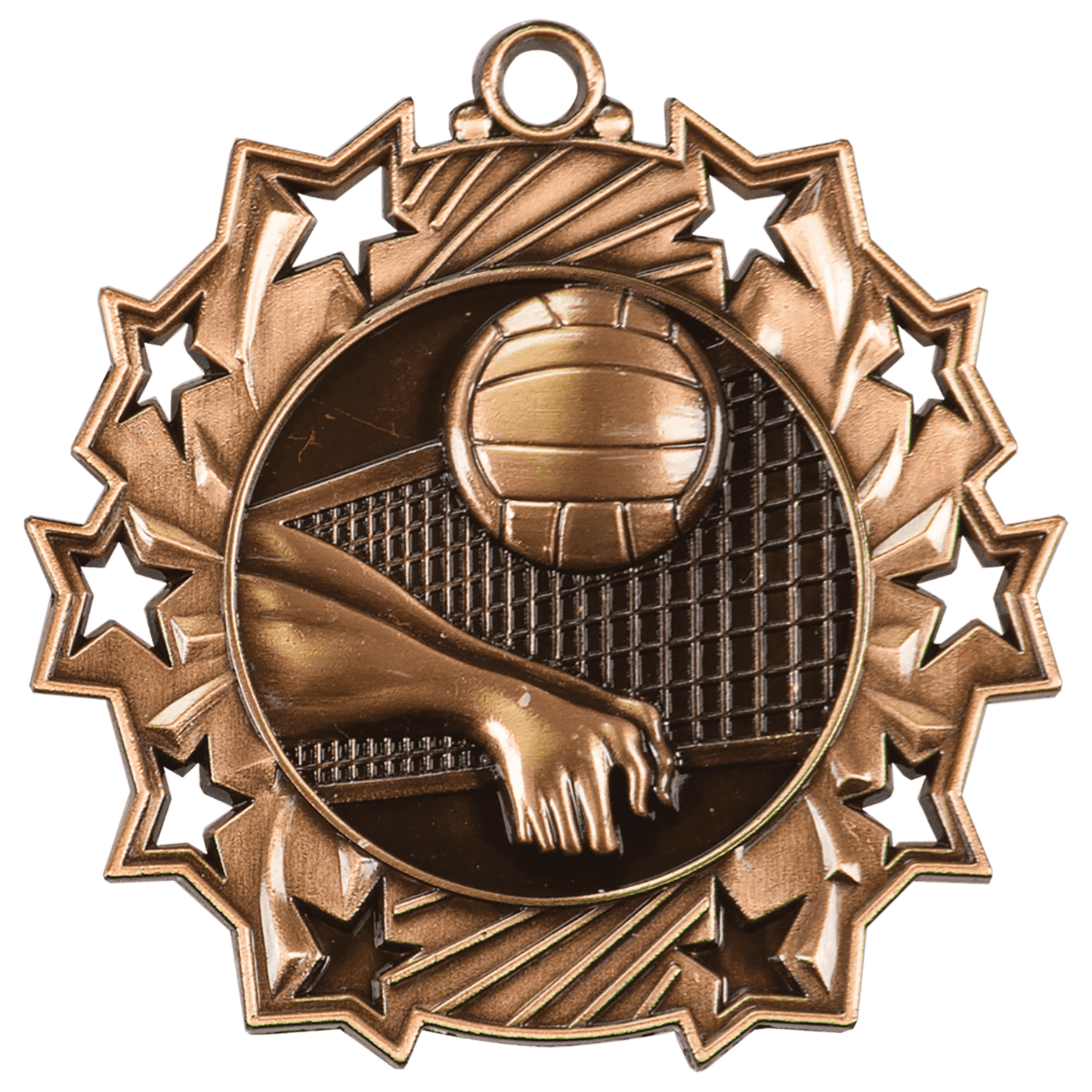 Ten Star Volleyball Medal 2.25" / Bronze (Copper Tone)