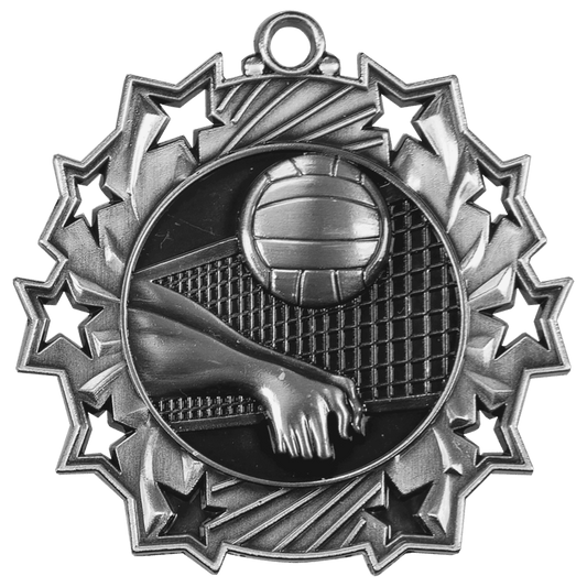 Ten Star Volleyball Medal 2.25" / Silver