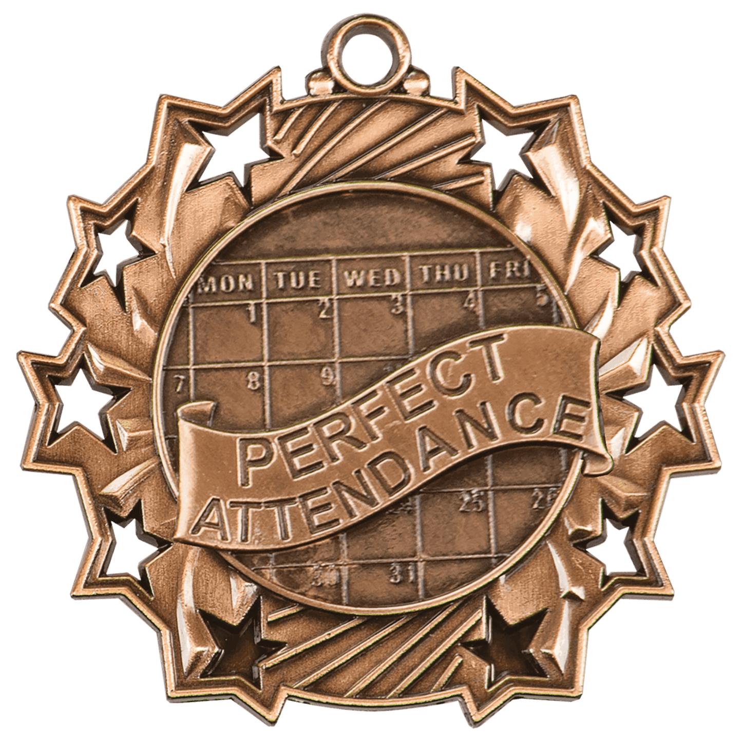 Ten Star Perfect Attendance Medal 2.25" / Bronze (Copper Tone)
