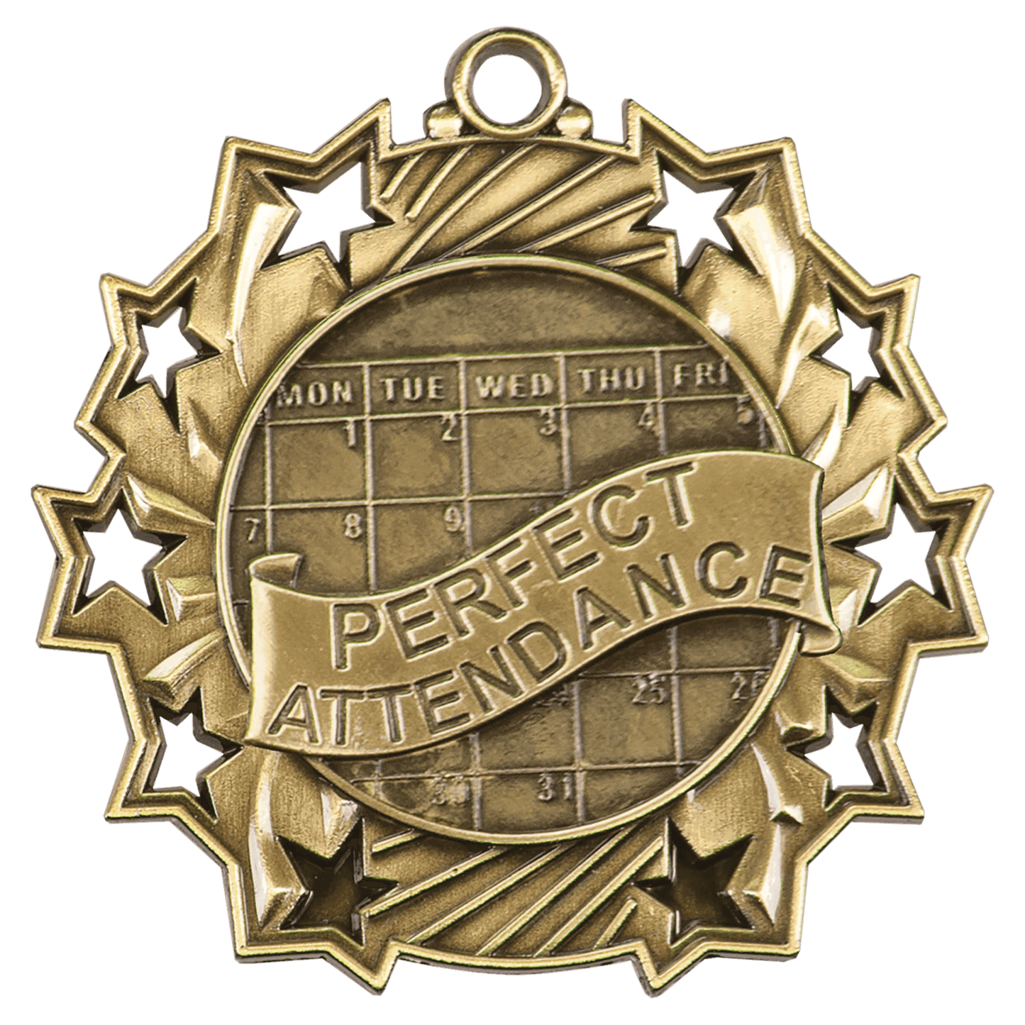 Ten Star Perfect Attendance Medal 2.25" / Gold