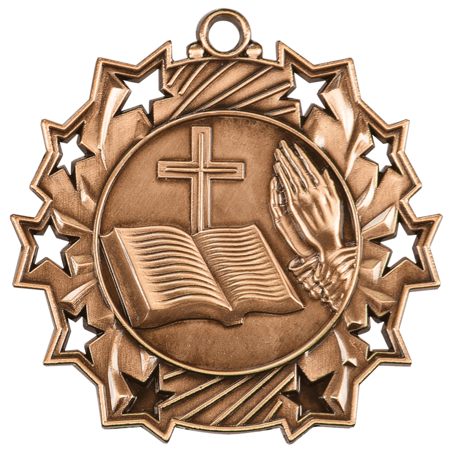 Ten Star Christian Medal 2.25" / Bronze (Copper Tone)