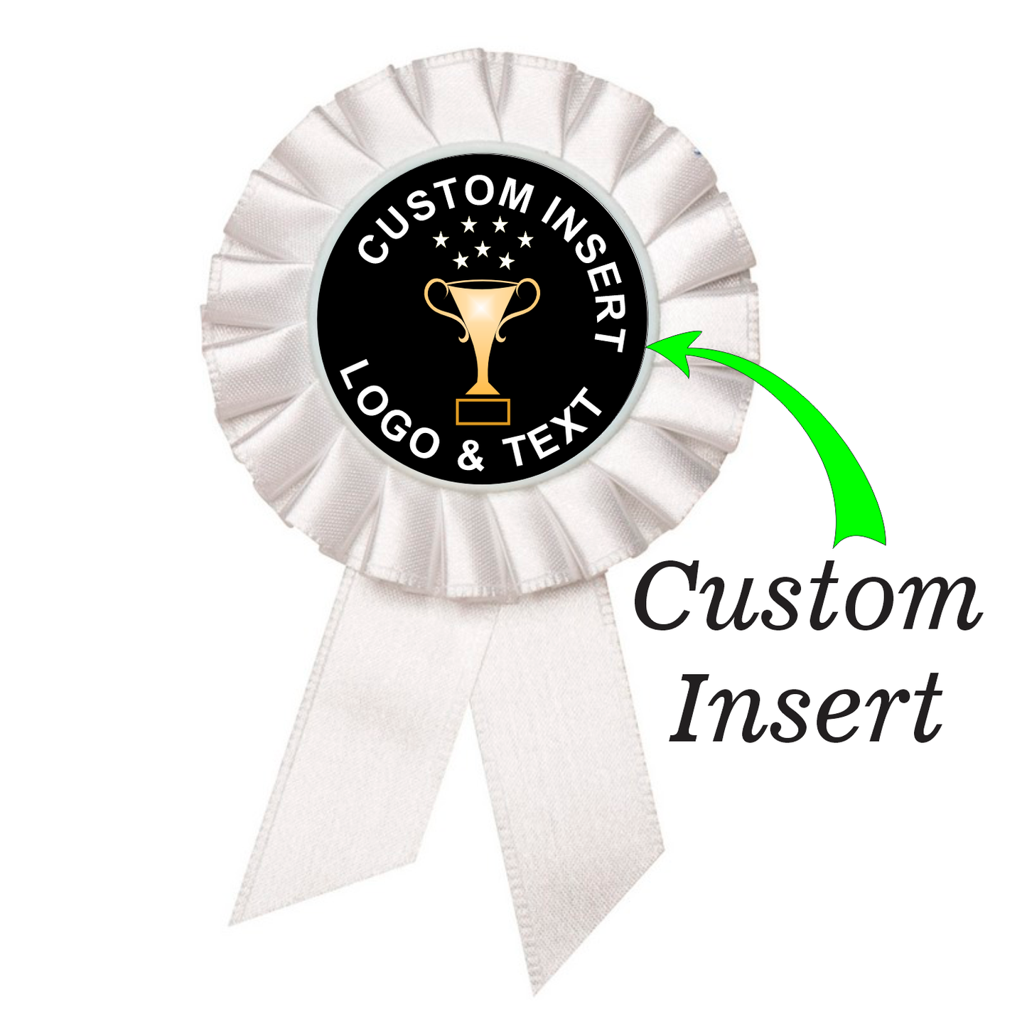 Custom Insert Small White Rosette Ribbon 6" / White