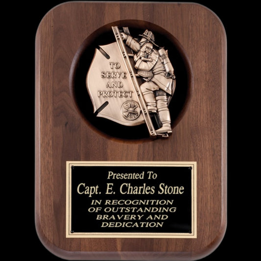 Firefighter Insignia Walnut Plaque 9" x 12" / Walnut