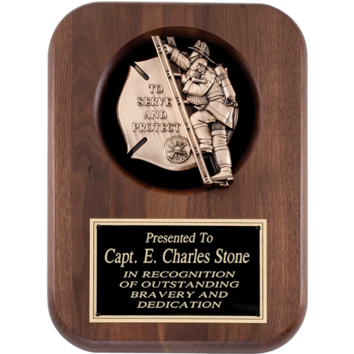 Firefighter Insignia Walnut Plaque 9" x 12" / Walnut