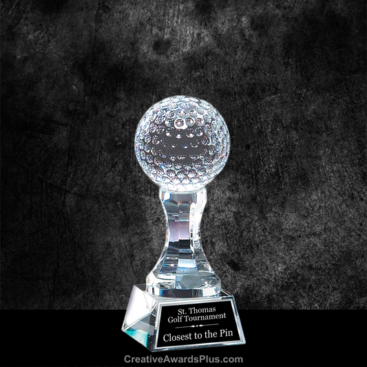 Golf Ball Pedestal Crystal Award 6" / Clear