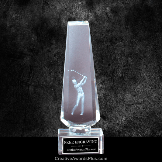 Crystal Tower with 3D Golfer 8" / Clear