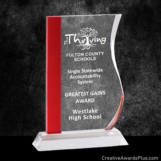 Red Wave Glass Award 8.5" / Red