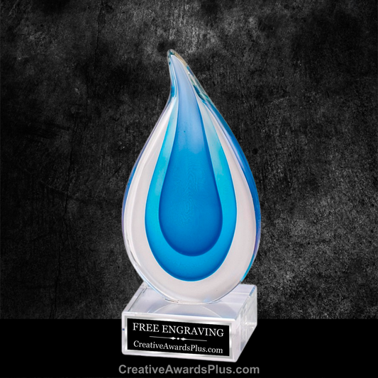 Blue Teardrop Two Tone Art Glass 7" / Blue