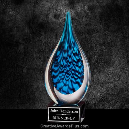 Blue Tiger Teardrop Art Glass 10" / Blue
