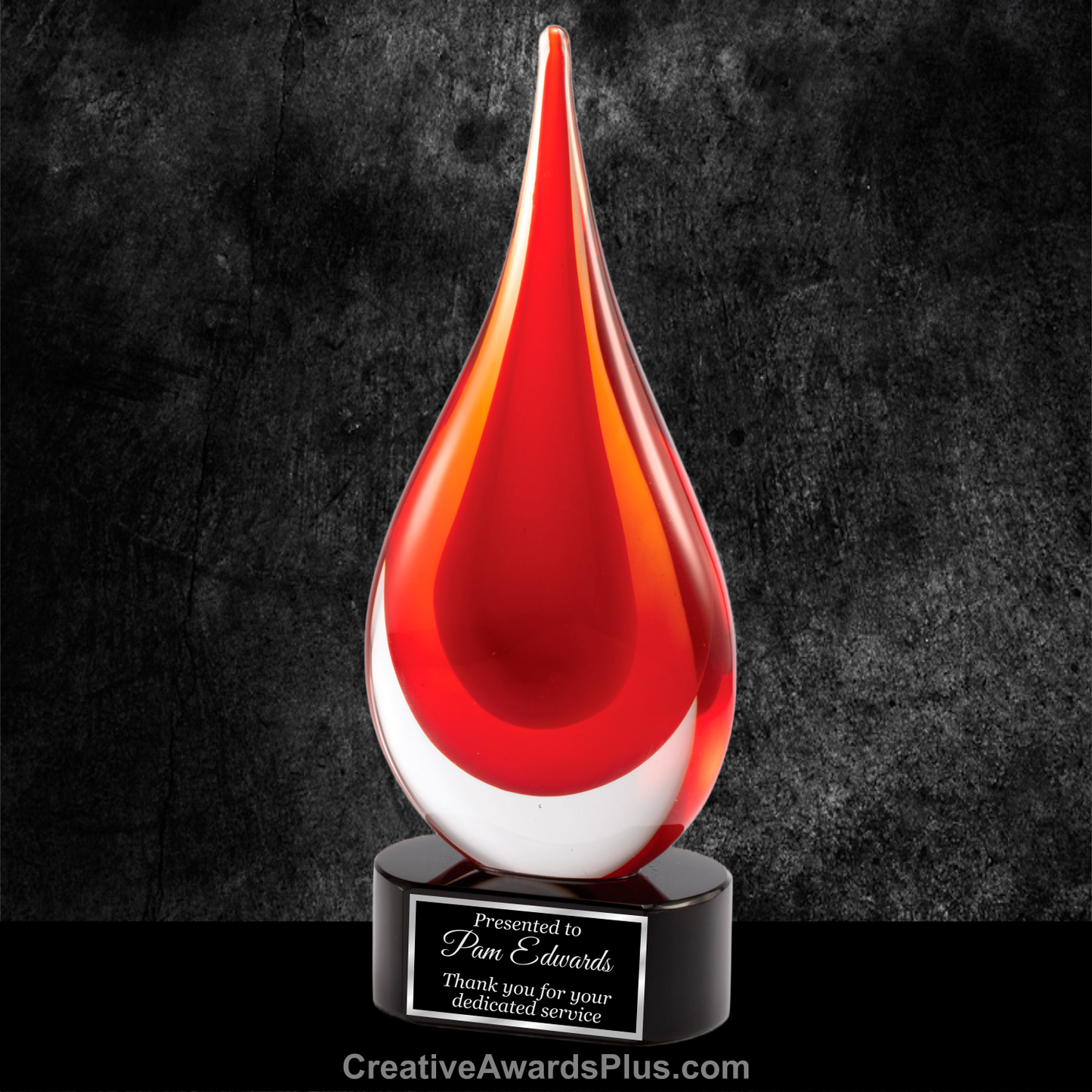 2 Tone Red Drop Art Glass 10.25" / Red