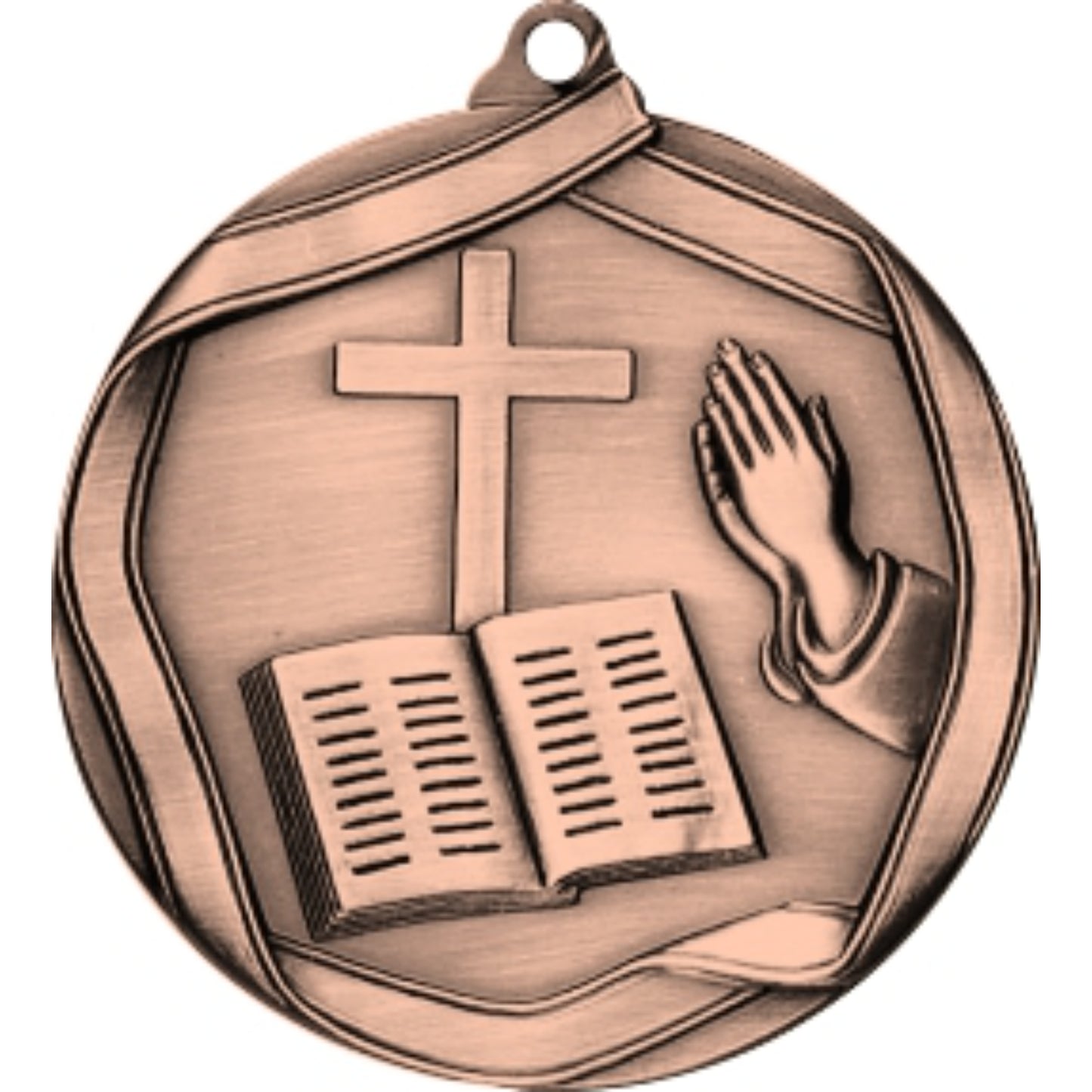 Ribbon Christian Medal 2.25" / Bronze (Copper Tone)
