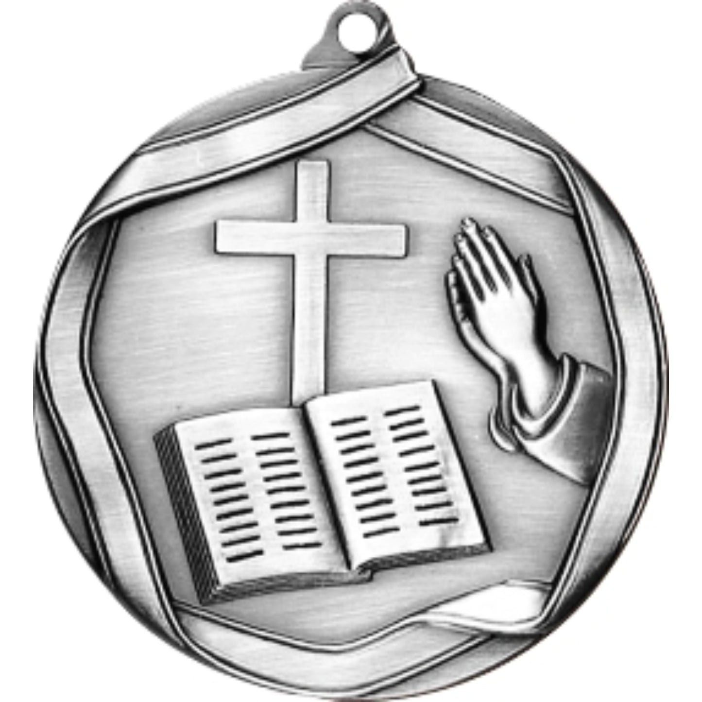 Ribbon Christian Medal 2.25" / Silver