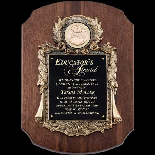 Barhill Ornate Shield Walnut Plaque 11" x 15" / Walnut