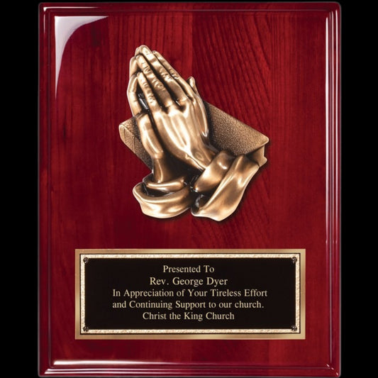 Praying Hands Rosewood Plaque 8" x 10" / Rosewood