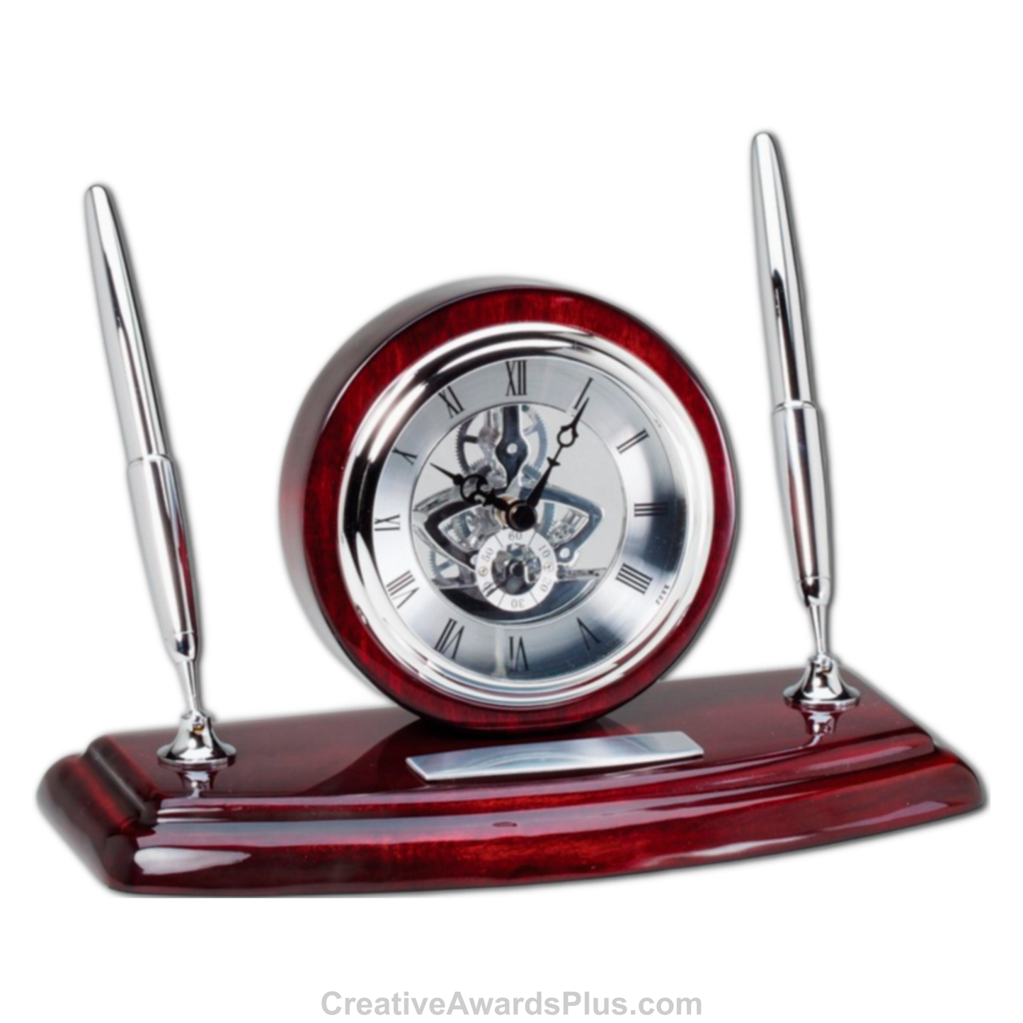 Rosewood Clock with Silver Pens 5" / Rosewood