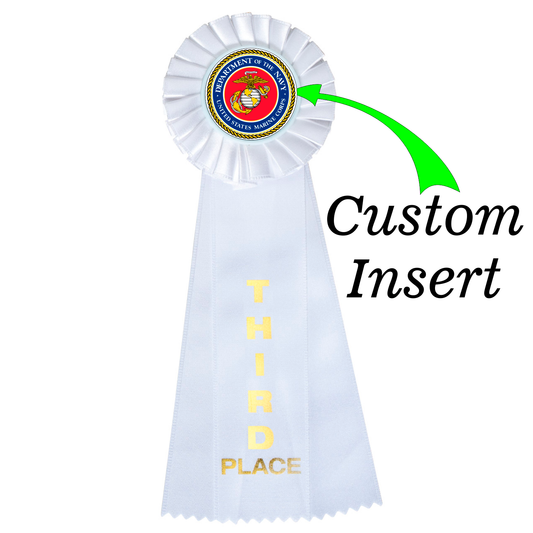 Custom Insert Large Rosette Ribbon 3rd Place 11" / White