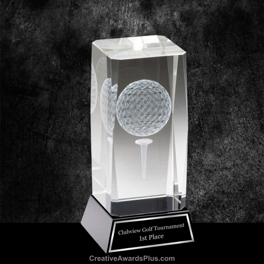 3D Golf Ball In Crystal Award 4.75" / Black