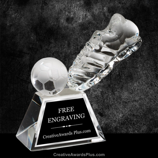 Kicking Soccer Ball Crystal Award 5" / Clear