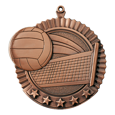 5 Star Volleyball Medl Medal 2.75" / Bronze (Copper Tone)