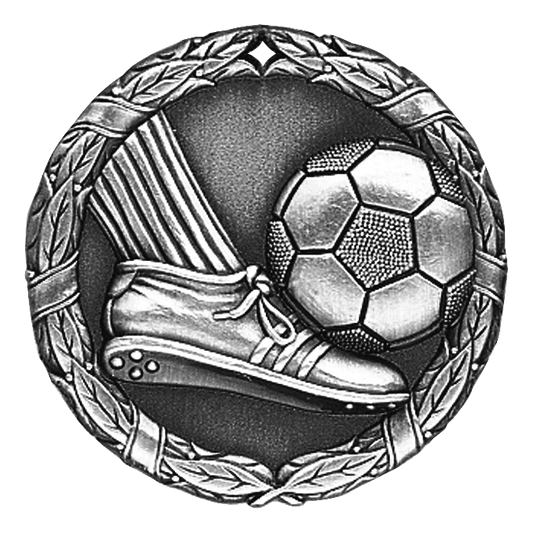 Wreath Soccer Kick Medal 2" / Silver
