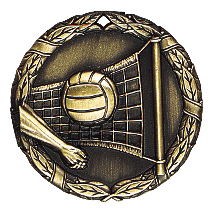 Wreath Volleyball Medal 2" / Gold