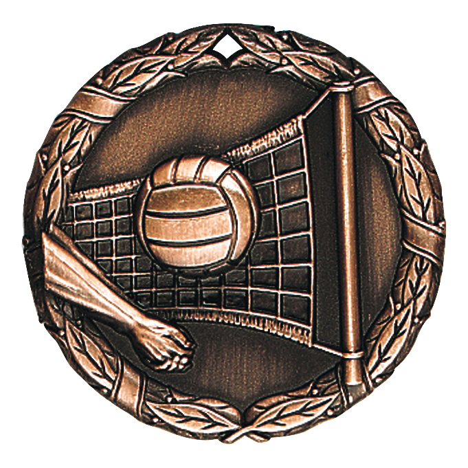 Wreath Volleyball Medal 2" / Bronze (Copper Tone)