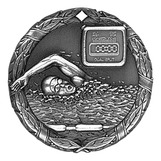 Wreath Swimming Medal 2" / Silver