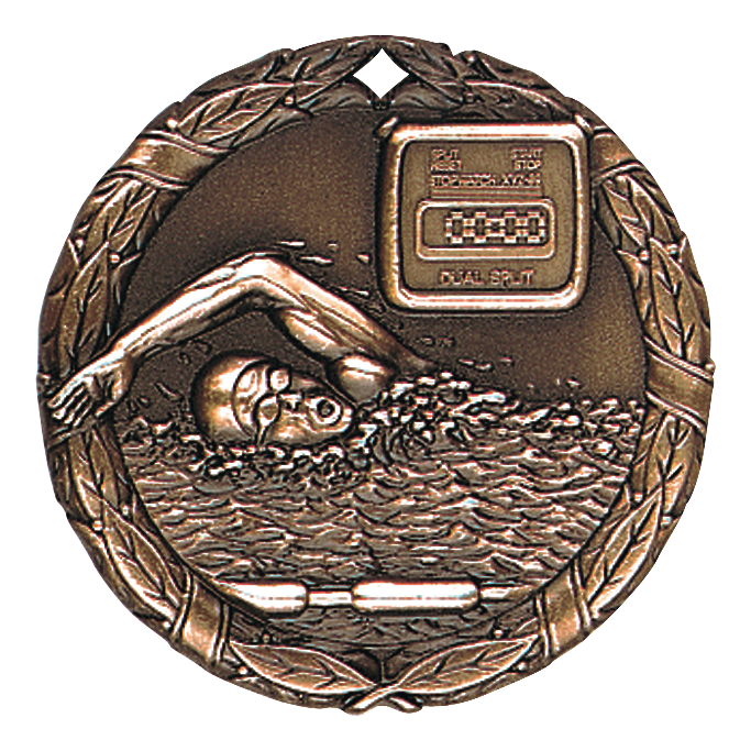Wreath Swimming Medal 2" / Bronze (Copper Tone)