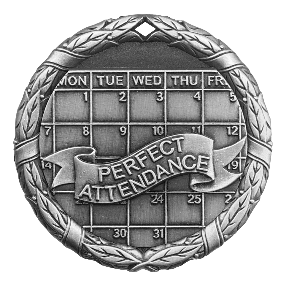Wreath Perfect Attendance Medal 2" / Silver