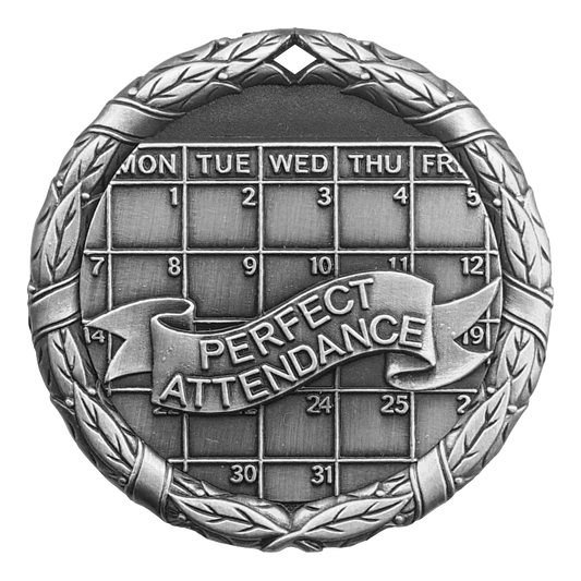 Wreath Perfect Attendance Medal 2" / Silver