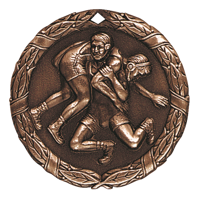 Wreath Wrestling Medal 2" / Bronze (Copper Tone)