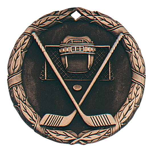 Wreath Ice Hockey Medal 2" / Bronze (Copper Tone)