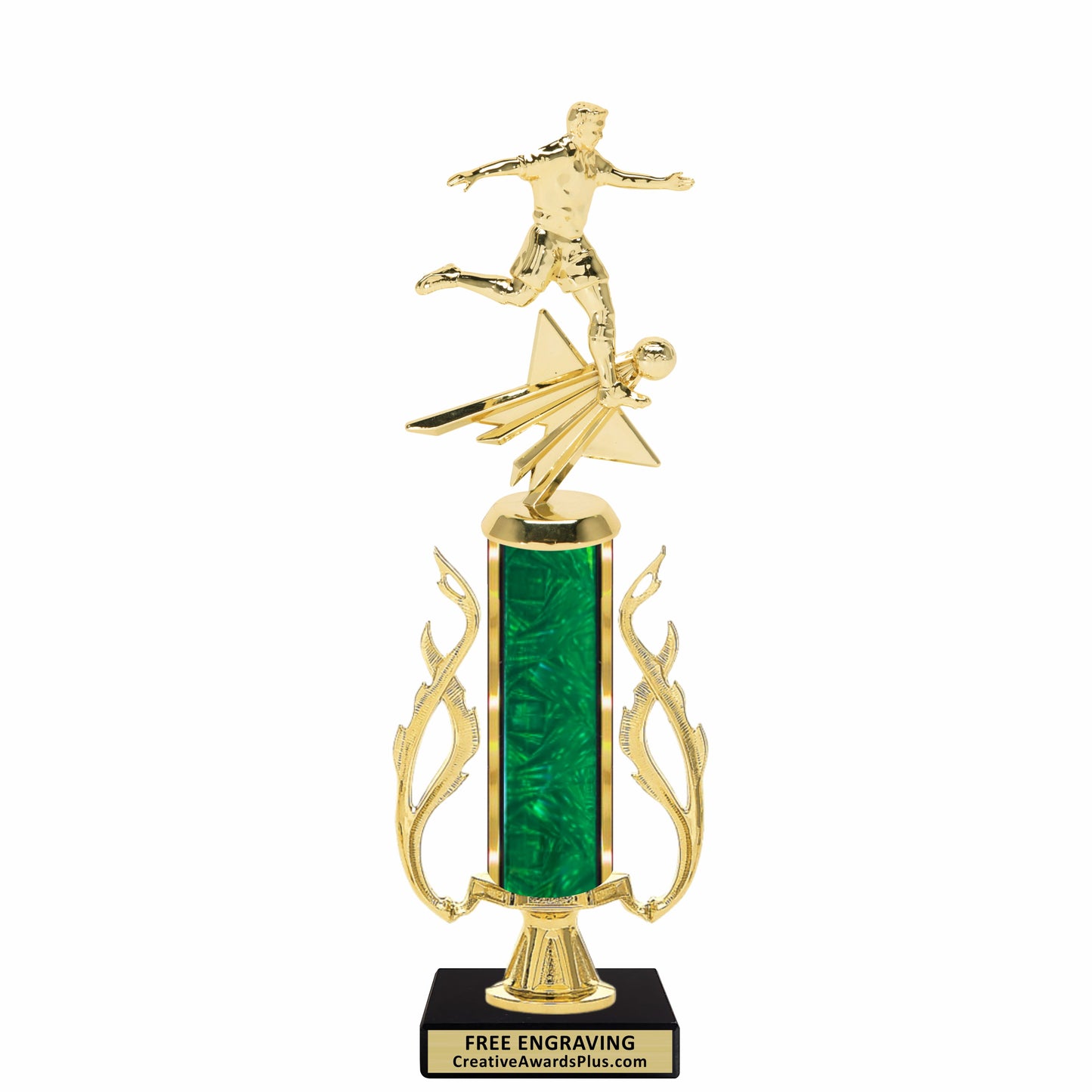 Flaming Soccer Trophy 13.5" / Gold / Male