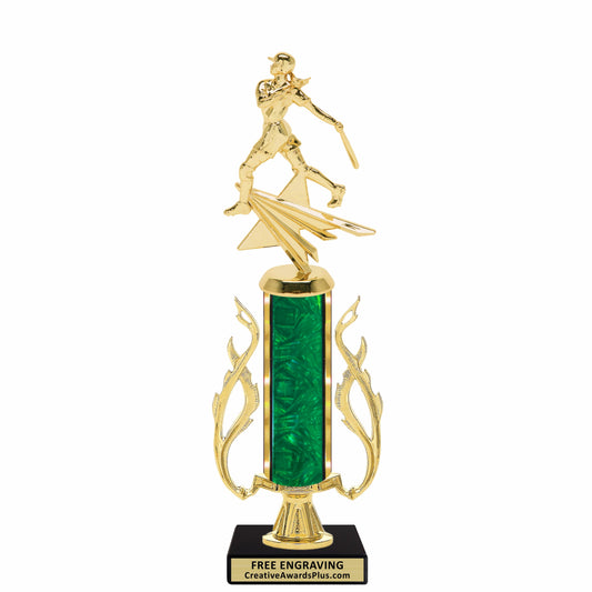 Flaming Softball Trophy 13.63" / Gold