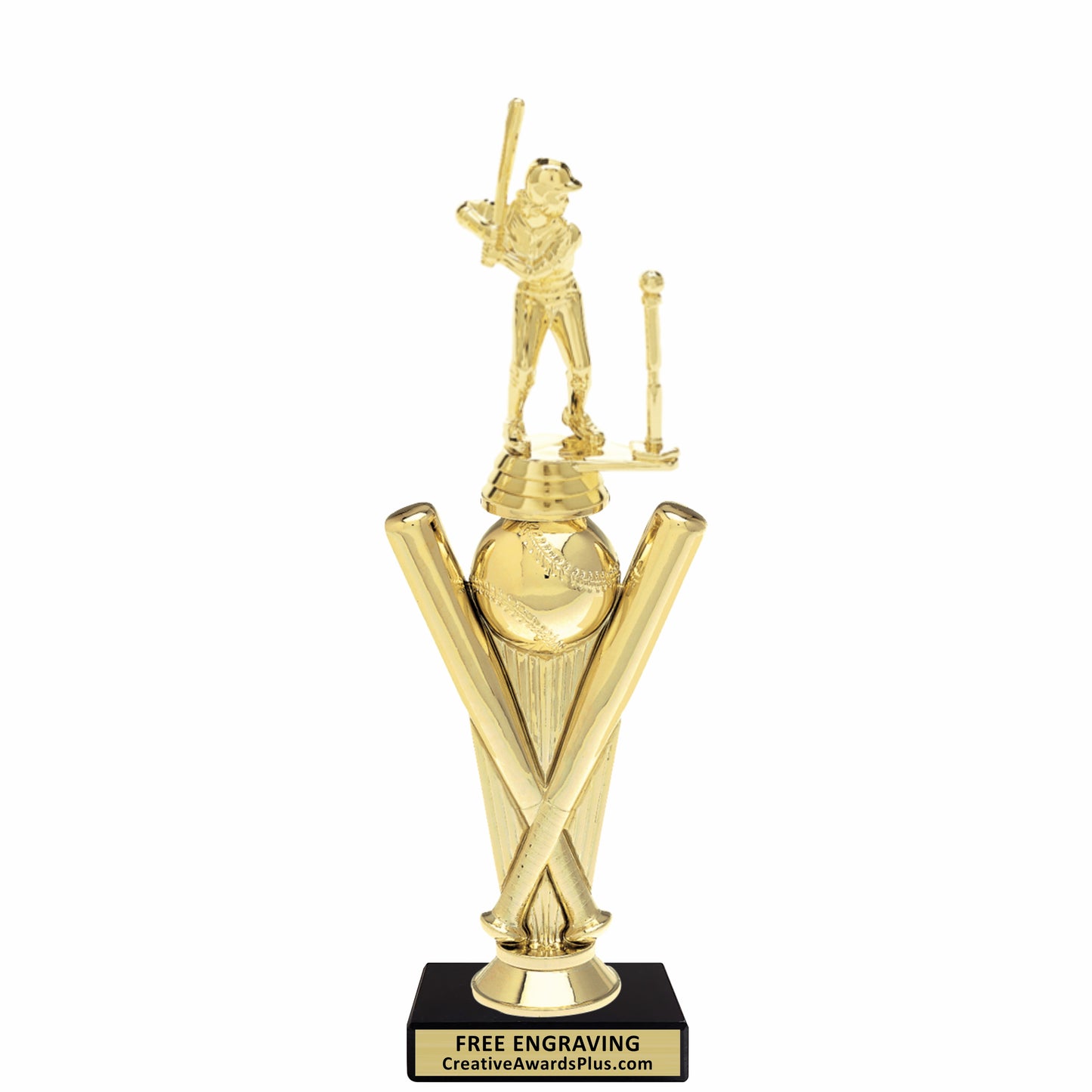 Crossed Bats T-Ball Trophy 10.9" / Gold / Female