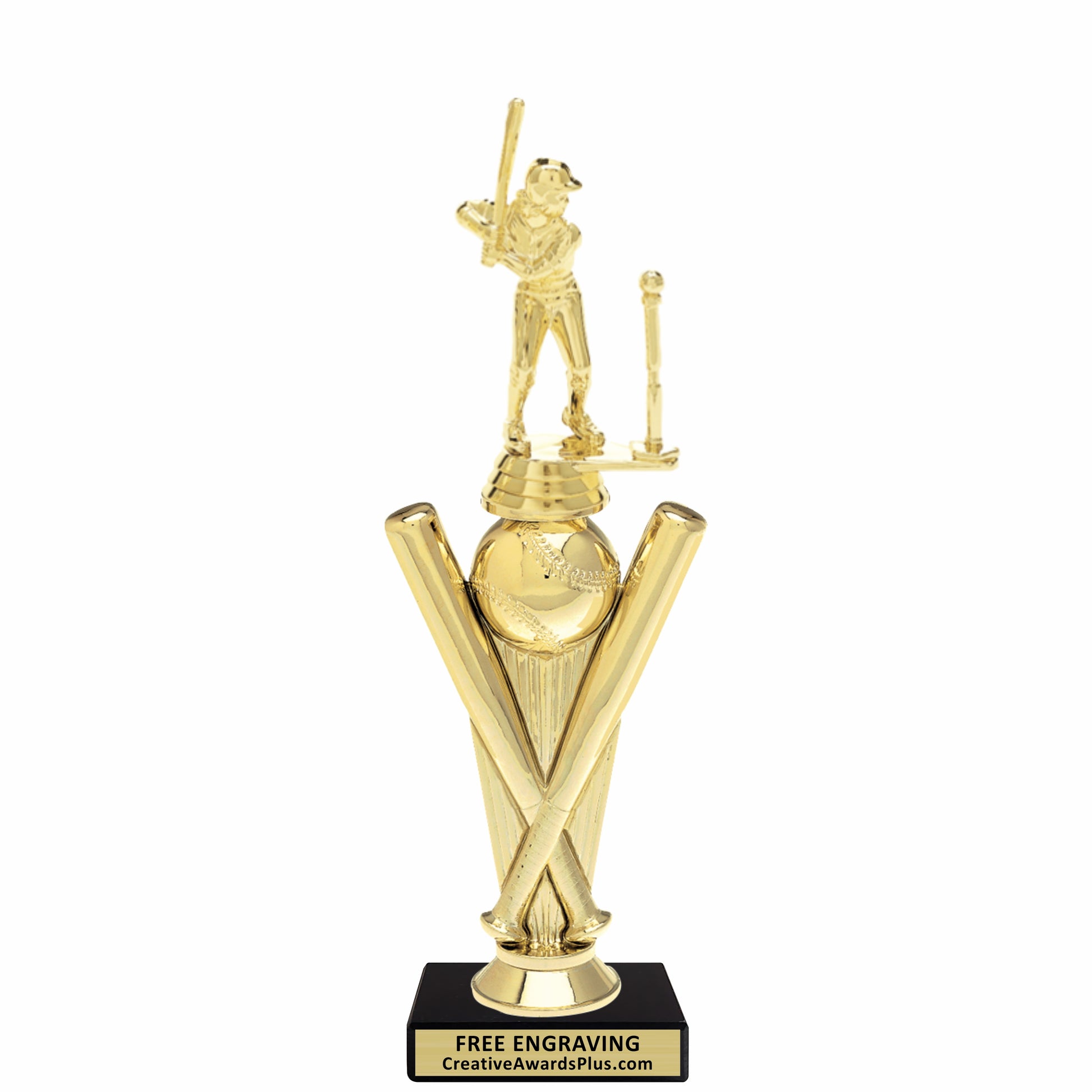 Crossed Bats T-Ball Trophy 10.9" / Gold / Female