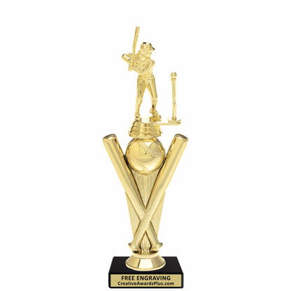 Crossed Bats T-Ball Trophy 10.9" / Gold / Female