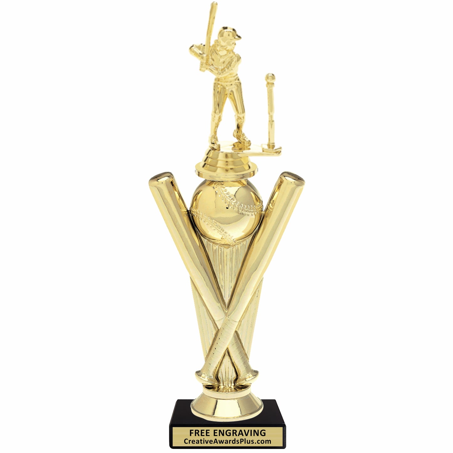 Crossed Bats T-Ball Trophy 11.9" / Gold / Female