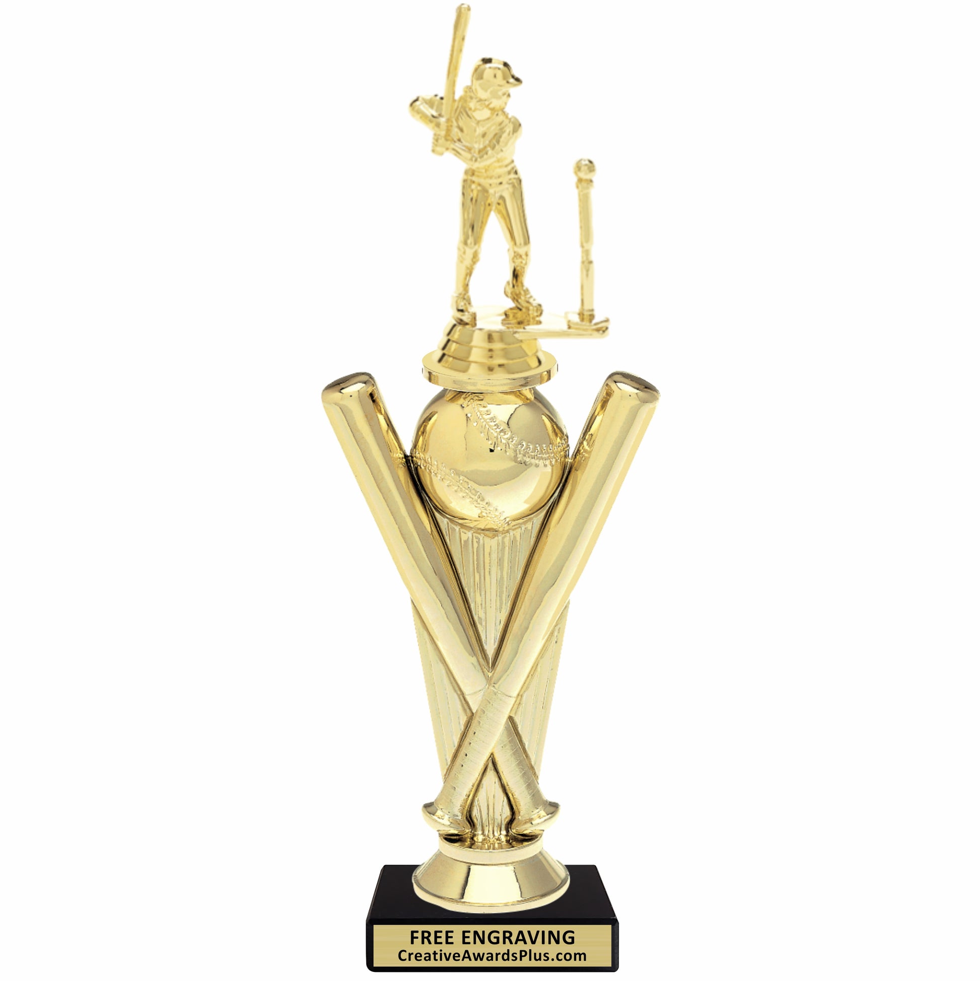 Crossed Bats T-Ball Trophy 11.9" / Gold / Female
