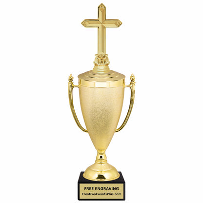 Stippled Cup Christian Trophy 15.25" / Gold