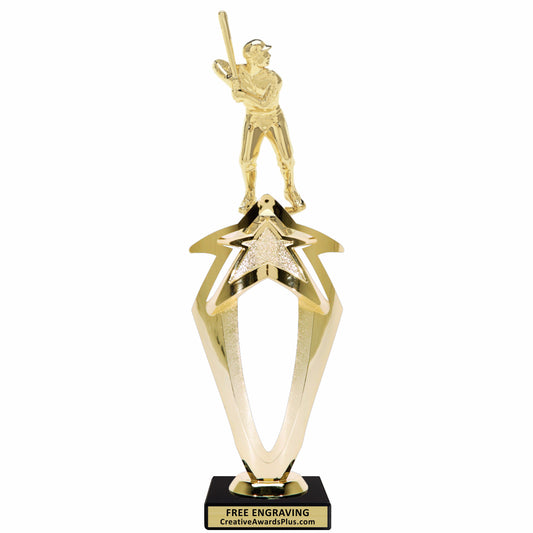 Mega Star Baseball Trophy 12.75" / Gold