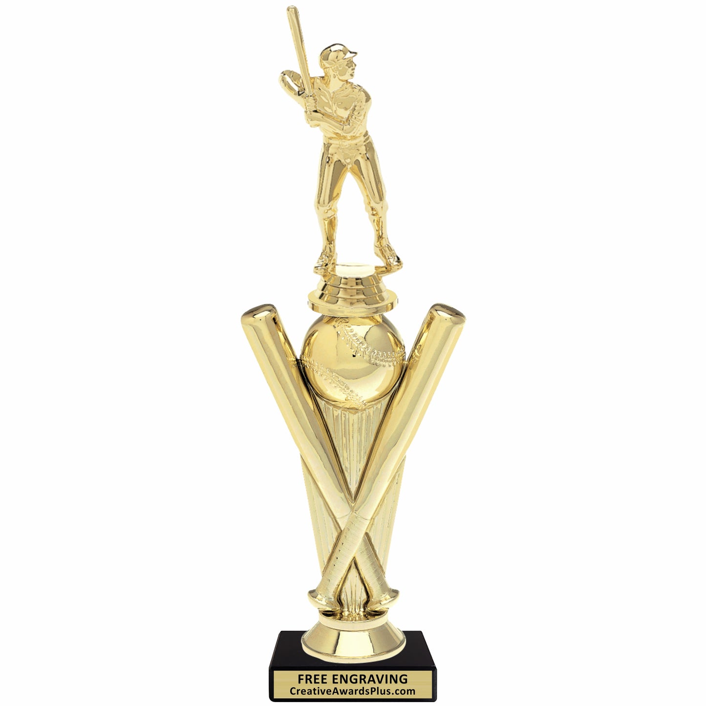 Crossed Bats Baseball Trophy 12.9" / Gold