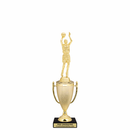 Stippled Cup Basketball Trophy 12.4" / Gold / Male