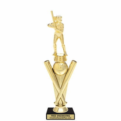 Crossed Bats Softball Trophy 11.75" / Gold