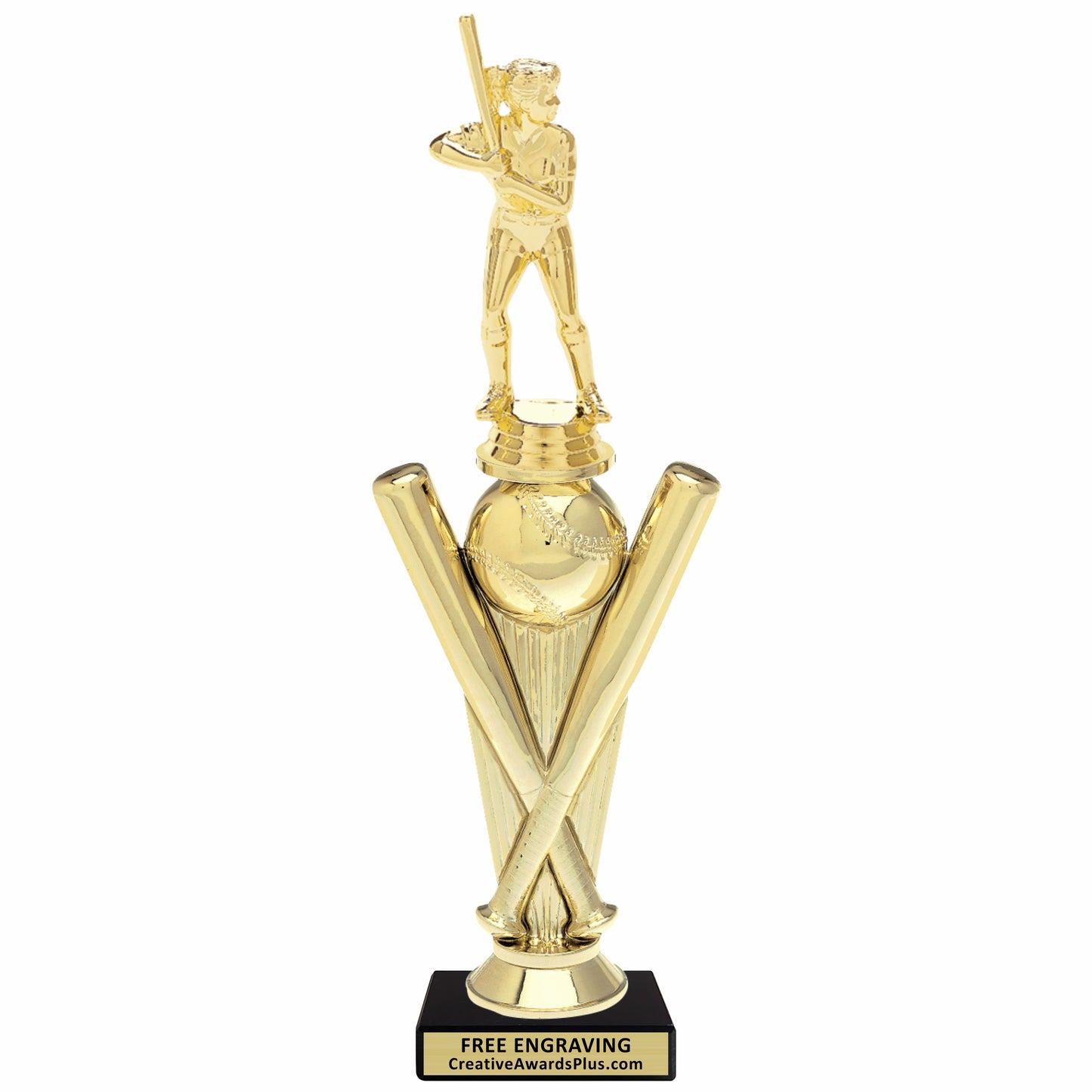 Crossed Bats Softball Trophy 12.75" / Gold