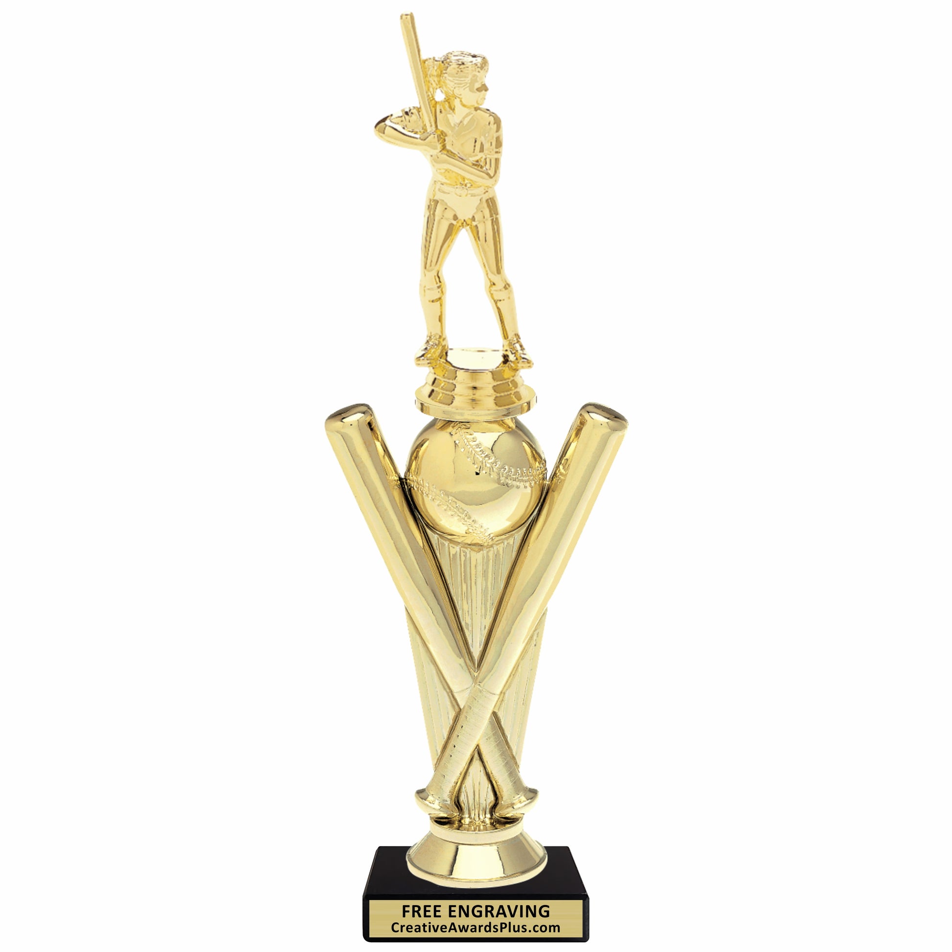 Crossed Bats Softball Trophy 12.75" / Gold