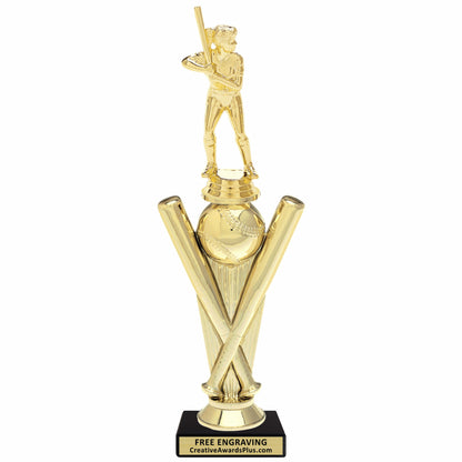 Crossed Bats Softball Trophy 12.75" / Gold
