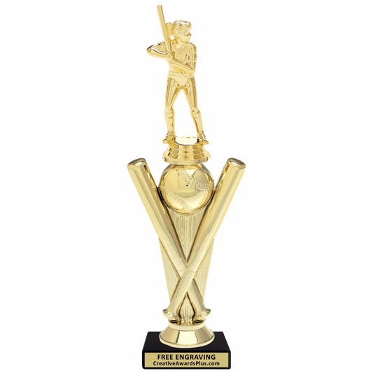 Crossed Bats Softball Trophy 12.75" / Gold